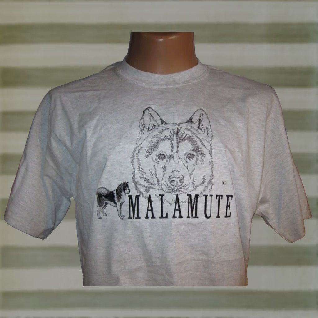Gildan MALAMUTE GR8 Dogs T Shirt XL Adult Mens Womens Gray Cotton Embroidered Front Dogs Theme: Malamute SLED DOGS Brand: GR8 Dogs Size XL / US 12-14 / IT 48-50 - 1 Thumbnail