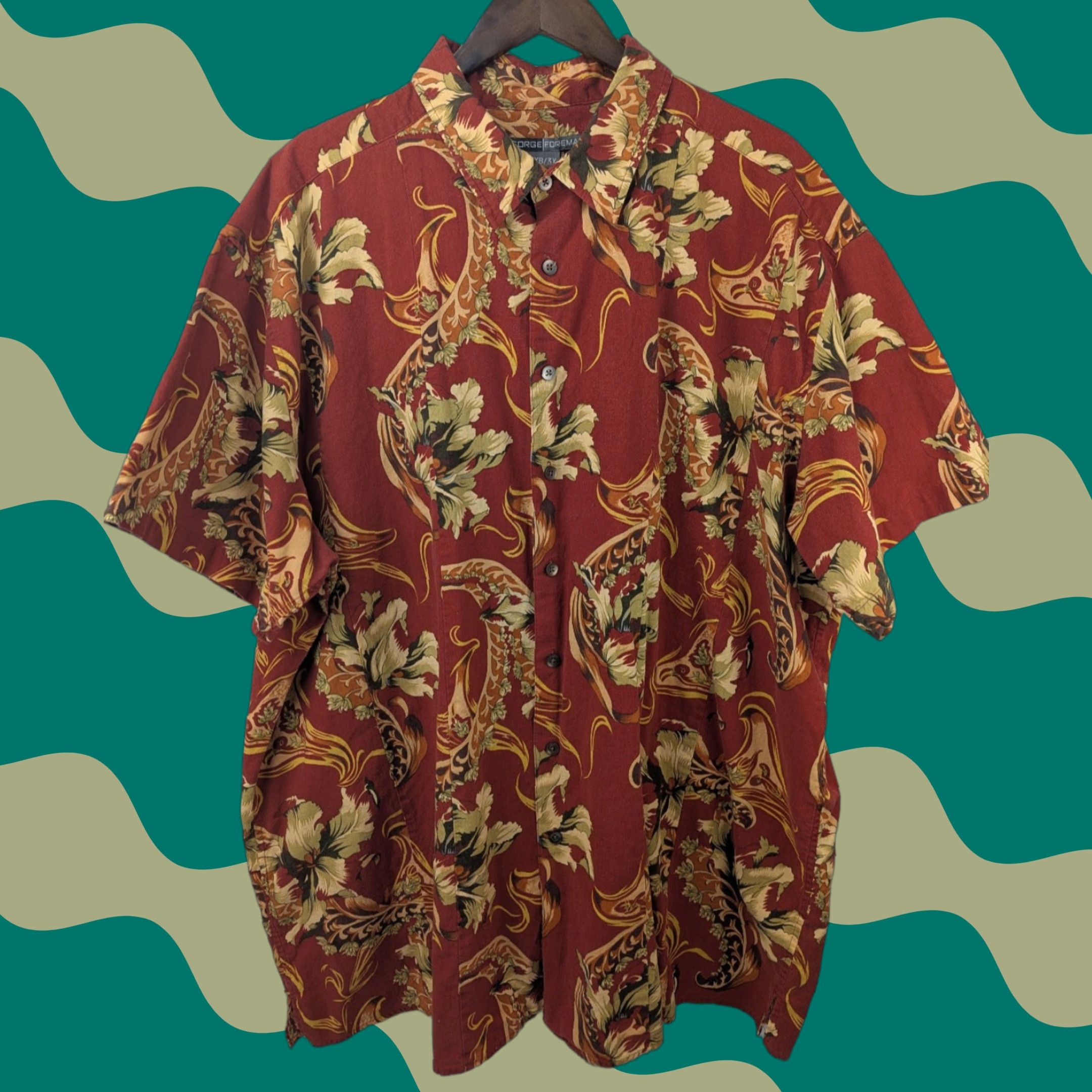 George George Foreman Hawaiian Red Floral Button Shirt Linen Cotton 3XB Big & Tall Men Short Sleeve Button-Up Mens Tropical Beach Size US XXL / EU 58 / 5 - 1 Thumbnail