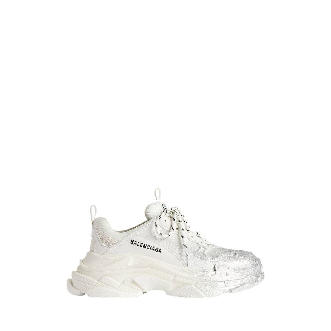 BALENCIAGA Triple S Glitter Spray $1225 White/Silver Sneaker