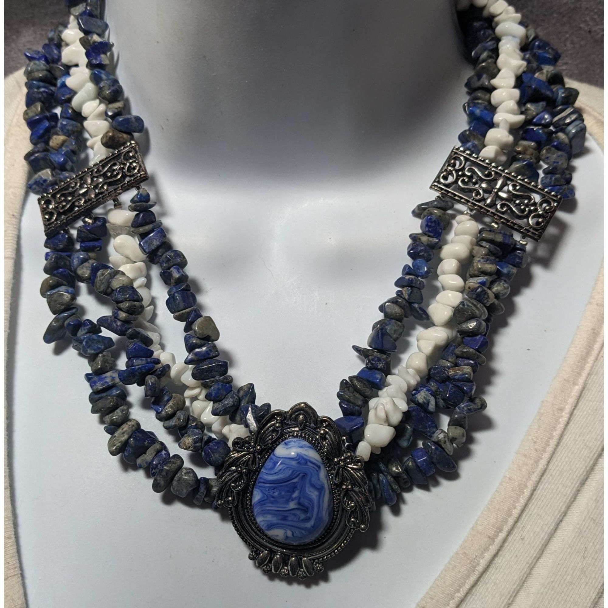 Other Vintage Novadab Blue And White Stone Chip Sodalite Chunky Ne Size ONE SIZE - 5 Thumbnail