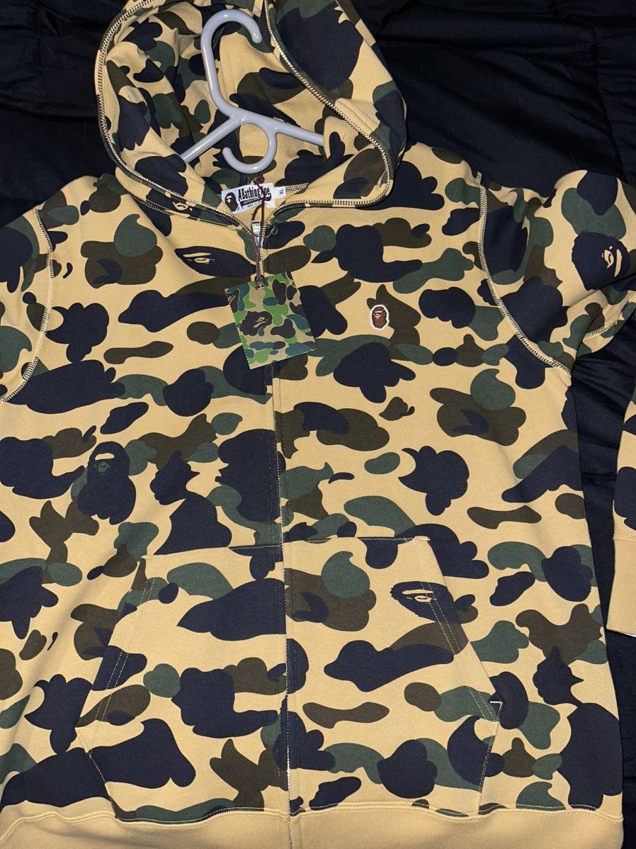 image of Bape Hoodie Yellow Camo, Men's (Size XL)