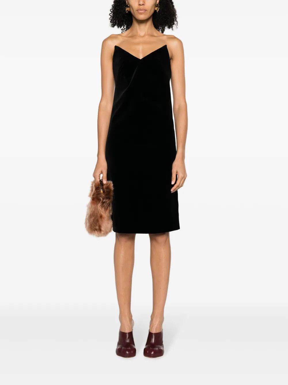 Loewe o1y1025 Velvet Midi Dress in Black Size S / US 4 / IT 40 - 5 Thumbnail