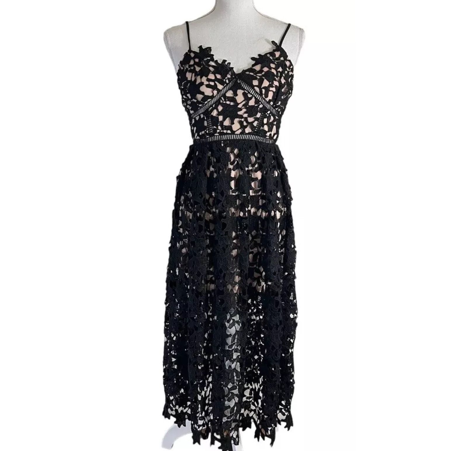 Other Aqua Black Lace Overlay Tan Lining Cami Midi Dress SM Size S / US 4 / IT 40 - 1 Thumbnail