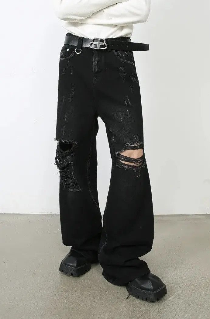 Japanese Brand Design Loose Hole Punk Baggy Style Jeans Pants y2k Size US 32 / EU 48 - 2 Thumbnail
