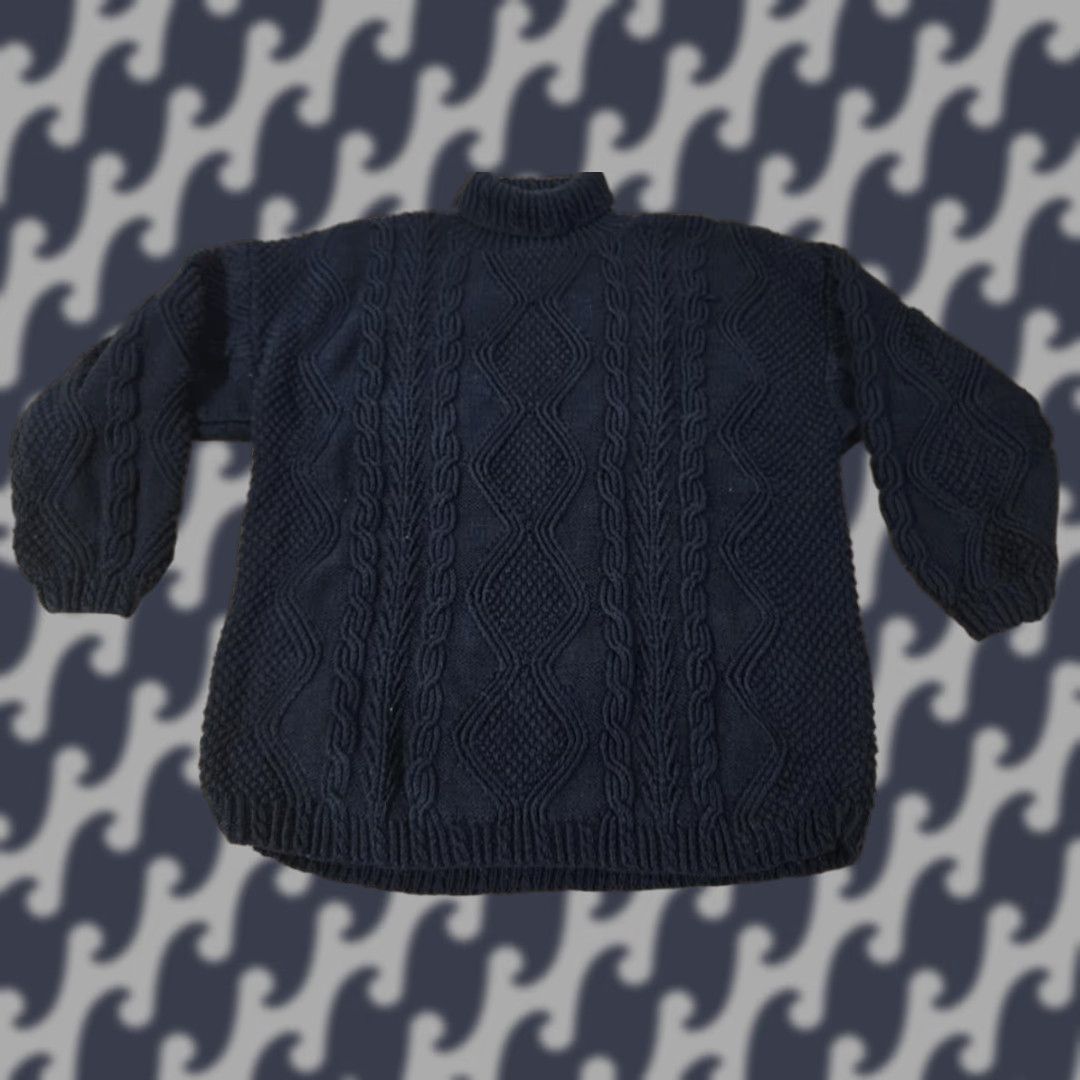 Vintage LL Bean Sweater Womens Large Navy Blue Cotton Cable Knit Mock Neck Pullover Size L / US 10 / IT 46 - 1 Thumbnail