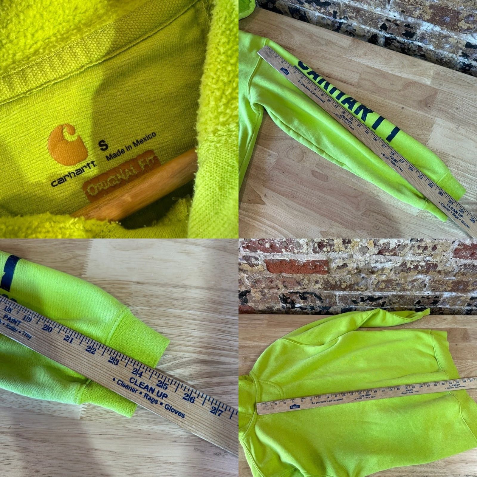 VINTAGE Carhartt Men's Small Logo Hoodie Original Workwear Bright Green