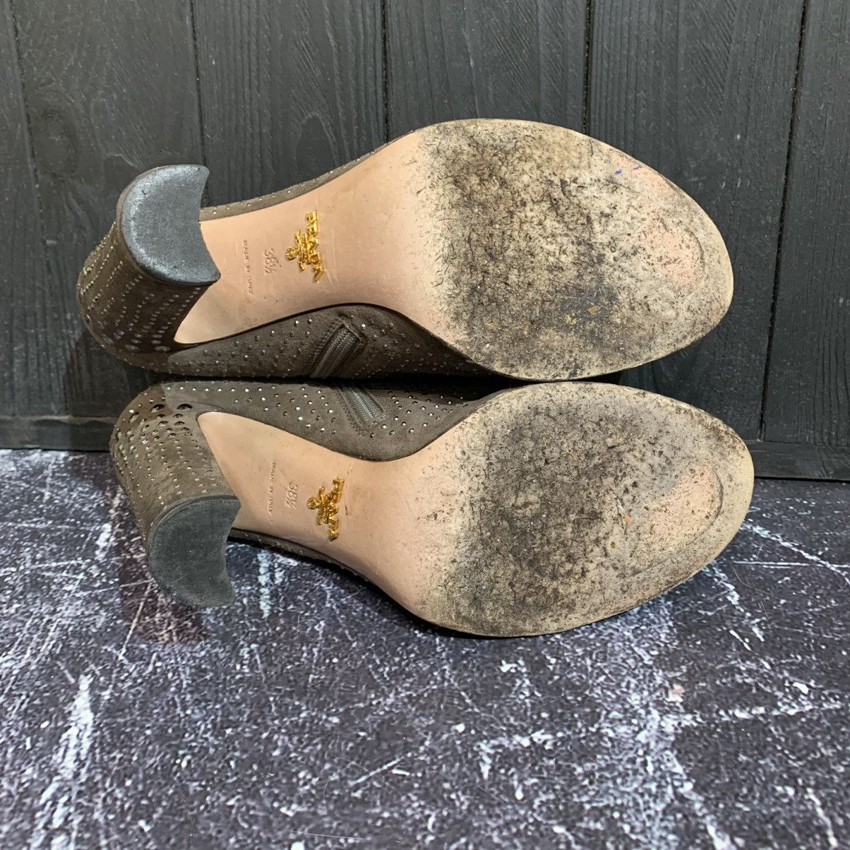 Prada PRADA Taupe Suede Studded Ankle Boots Heels Size 38.5 Size US 8.5 / IT 38.5 - 13 Thumbnail