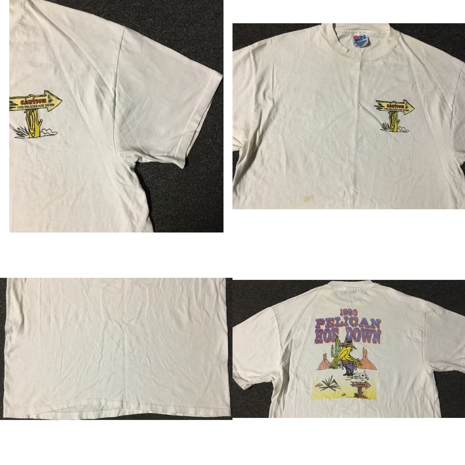 Vintage VINTAGE Pelican Hoe Down Distress Shirt L White Western Cowboy Funny Rockabilly Grunge 90s USA Harley Trucker Badges Mens T-Shirt Size L Size US L / EU 52-54 / 3 - 8 Thumbnail