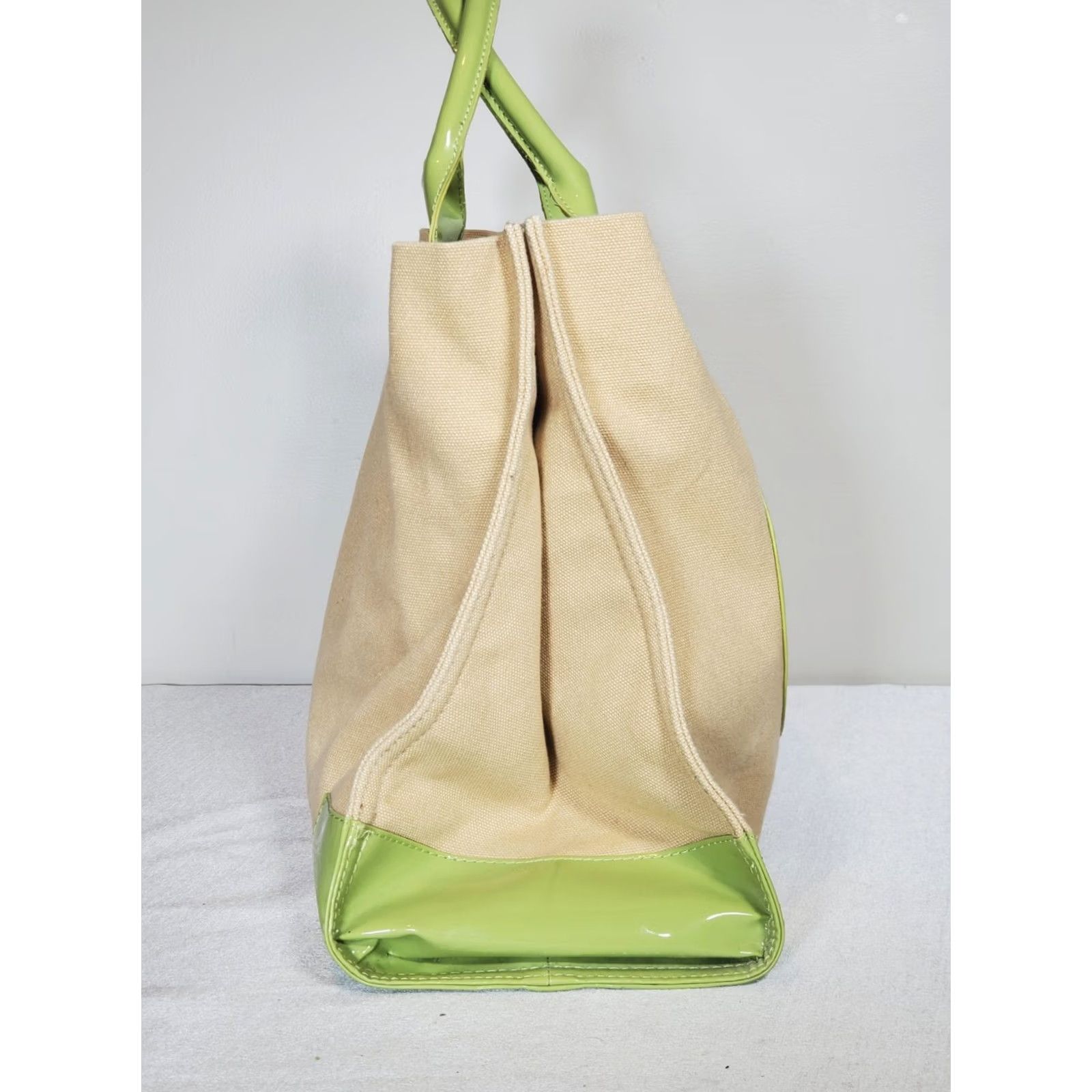 Tory Burch Tory Burch Ella Tote Bag Large Light Beige Canvas Sage Green Patent Leather Expandable Size ONE SIZE - 5 Thumbnail