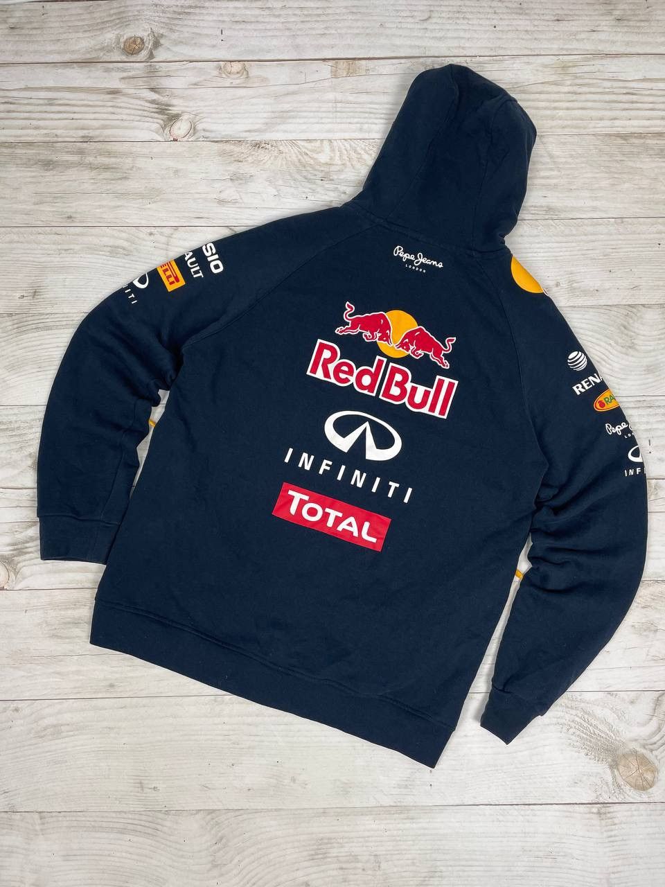 image of Vintage Pepe Jeans Red Bull Racing Hoodie Big Logo F1 in Blue, Men's (Size Large)