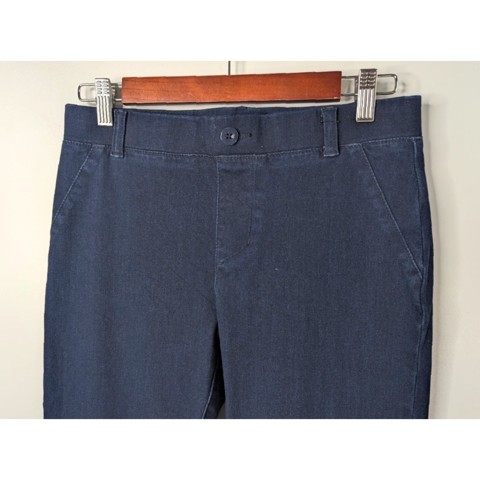 Denime Betabrand Denim Jeans Straight Leg W0626 S Indigo 4-Way Stretch Elastic Waist Logo Pockets Long Classic Women’s Pants Size 28" / US 6 / IT 42 - 2 Thumbnail