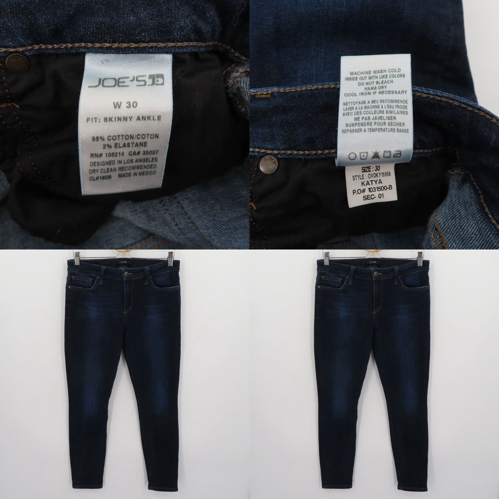 Vintage Joe's Jeans Women Jeans 30 Katya Skinny Ankle Dark Blue Denim Cotton Blend 5-Pocket Design Modern Regular Womens Jeans Size 30" / US 8 / IT 44 - 8 Thumbnail