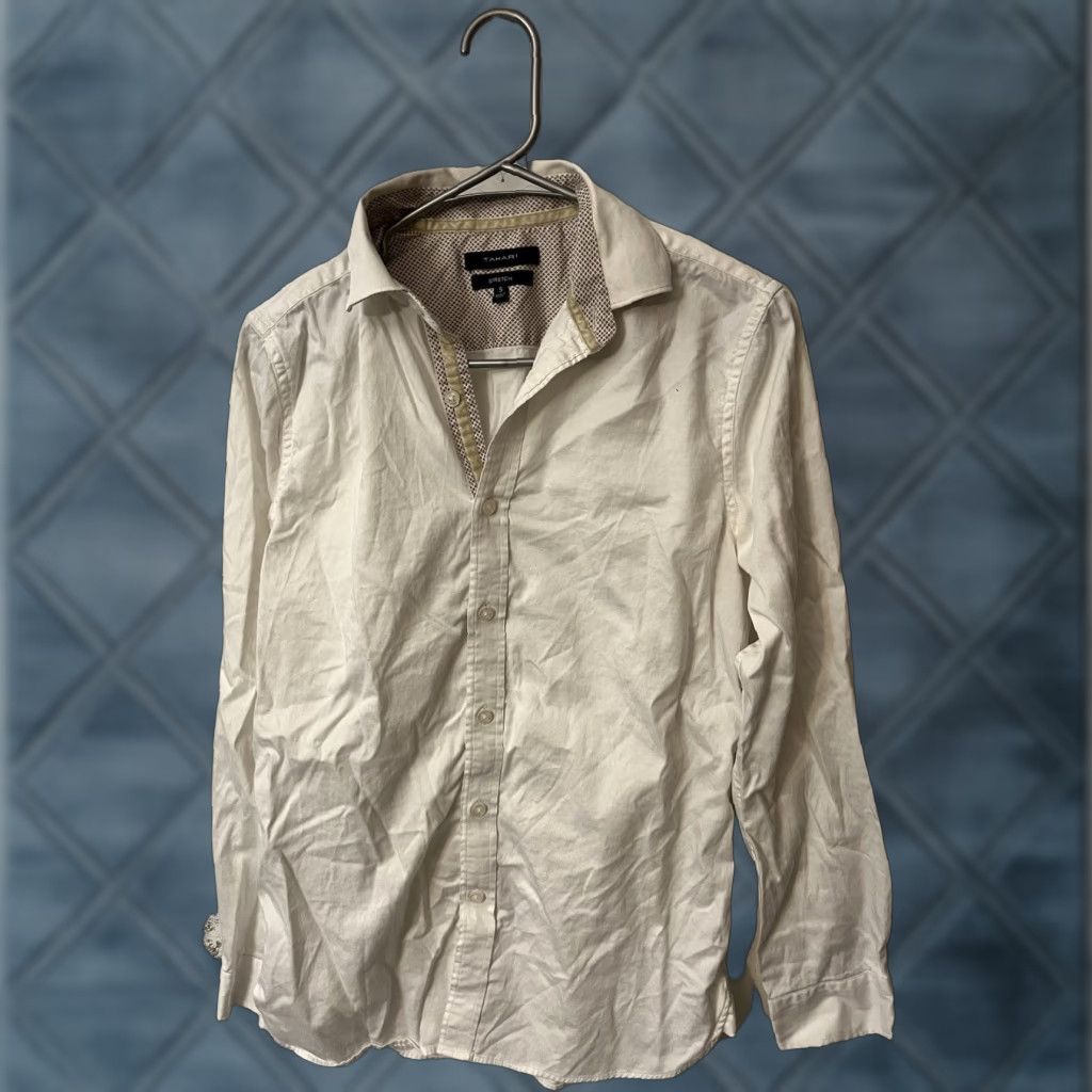 Vintage Tahari Dress Shirt White Solid Long Sleeve Size Small Regular Fit Business Formal Men Men Shirt White Tahari Stretch Collar Dress Shirt Size 36R - 1 Thumbnail
