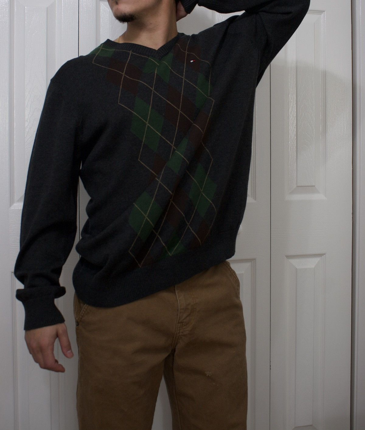 Tommy Hilfiger Tommy Hilfiger Argyle V-Neck Sweater Size US XL / EU 56 / 4 - 2 Thumbnail