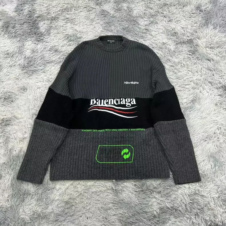 Balenciaga Balenciaga Logo Patchwork Crew Neck Wool Sweater - dmc Size US S / EU 44-46 / 1 - 1 Thumbnail