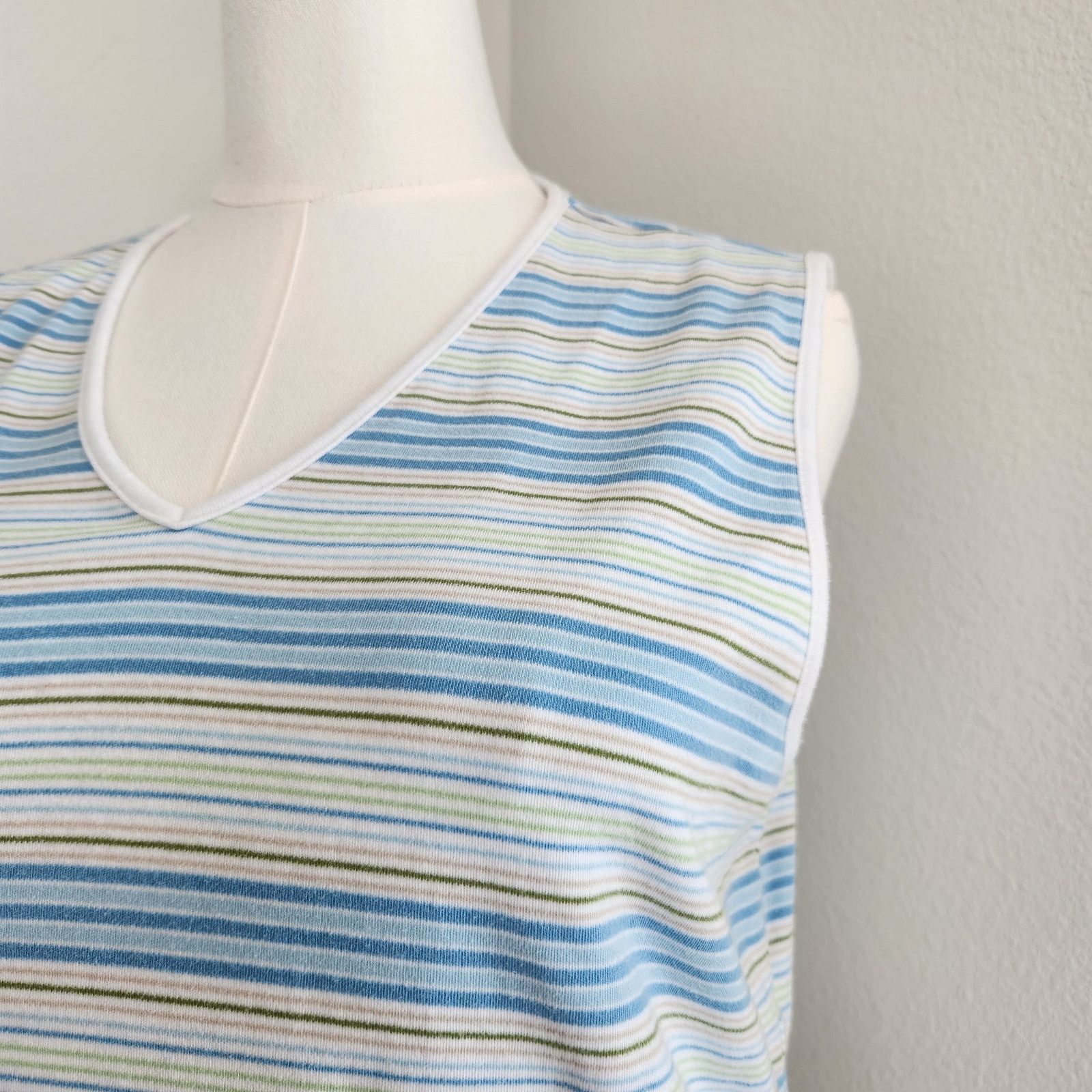 Vintage Y2K White Blue Green Stripe Knit Cotton Tank Top M Size M / US 6-8 / IT 42-44 - 3 Thumbnail