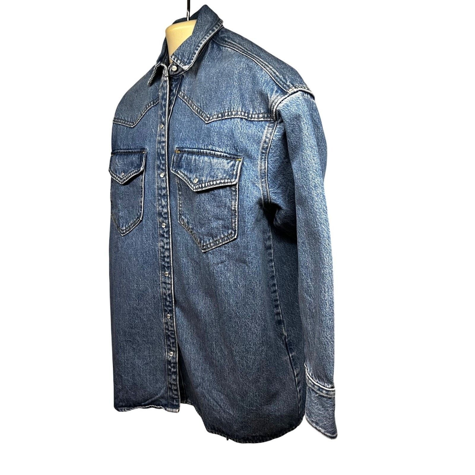 Levi's Levis Sawtooth Denim Pearl Snap Up Shirt Small Flap Pockets Size US S / EU 44-46 / 1 - 3 Thumbnail