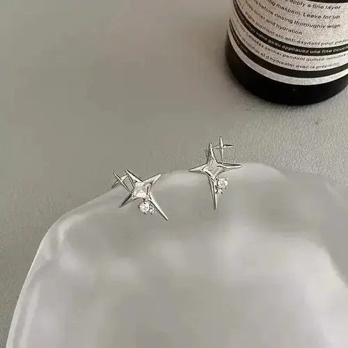 Other Crystal Star Stone Earrings Gothic Punk Chrome Jewelry Spike Size ONE SIZE - 3 Thumbnail