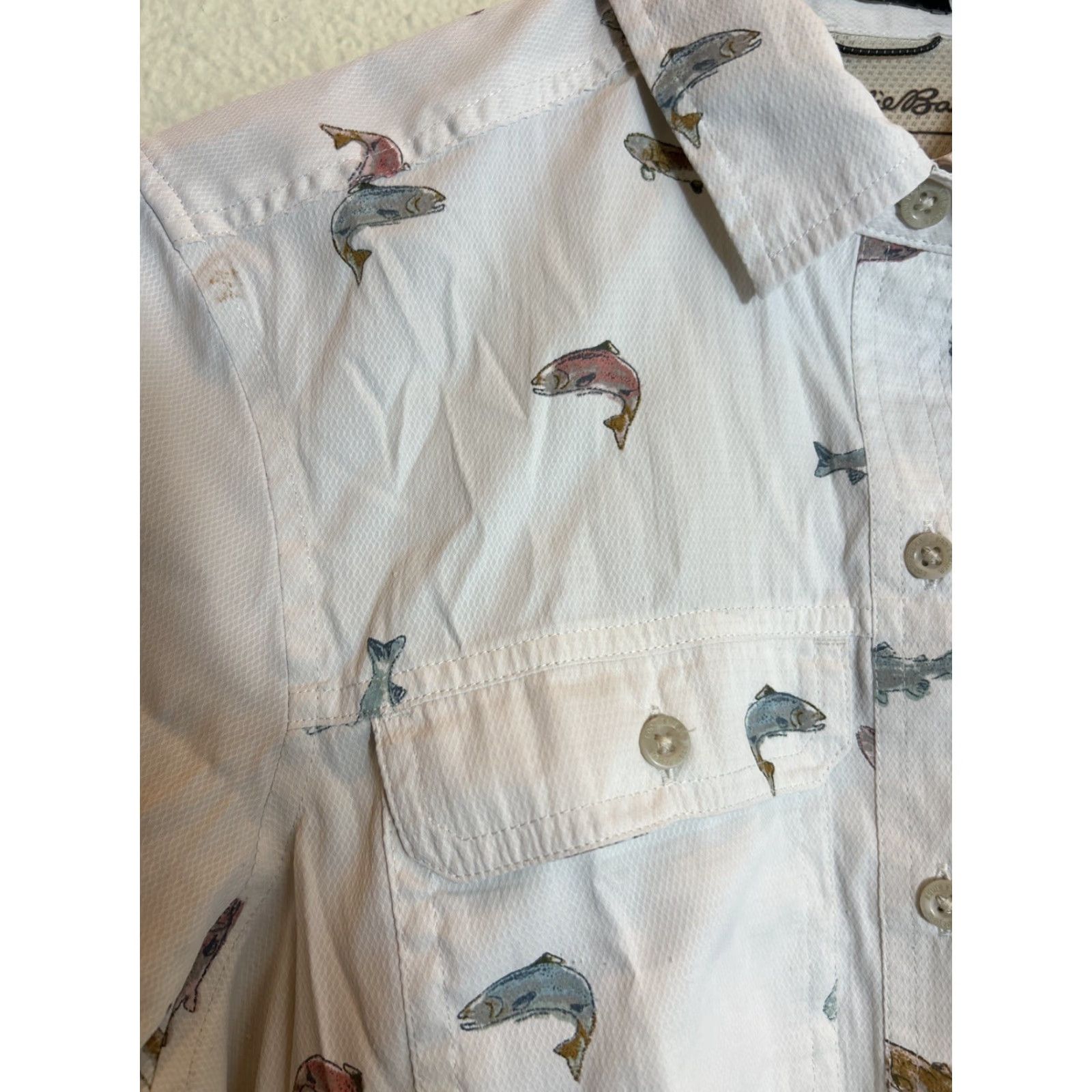 Eddie Bauer VINTAGE Eddie Bauer Women’s Small Long Sleeve Vented Button Up Shirt Fishing AOP White Size S / US 4 / IT 40 - 6 Thumbnail
