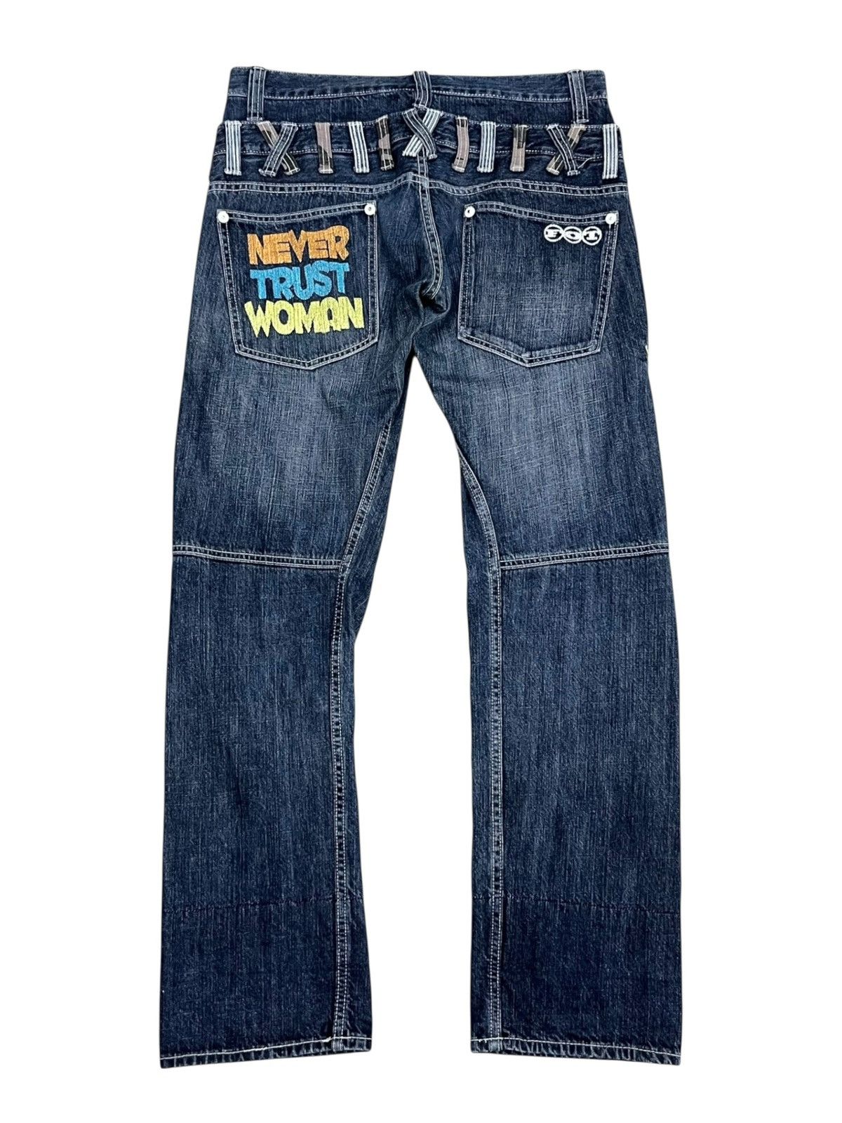 Japanese Brand "Never Trust Woman" Bondage Zip Grunge Double Waist Denim Size US 32 / EU 48 - 3 Thumbnail