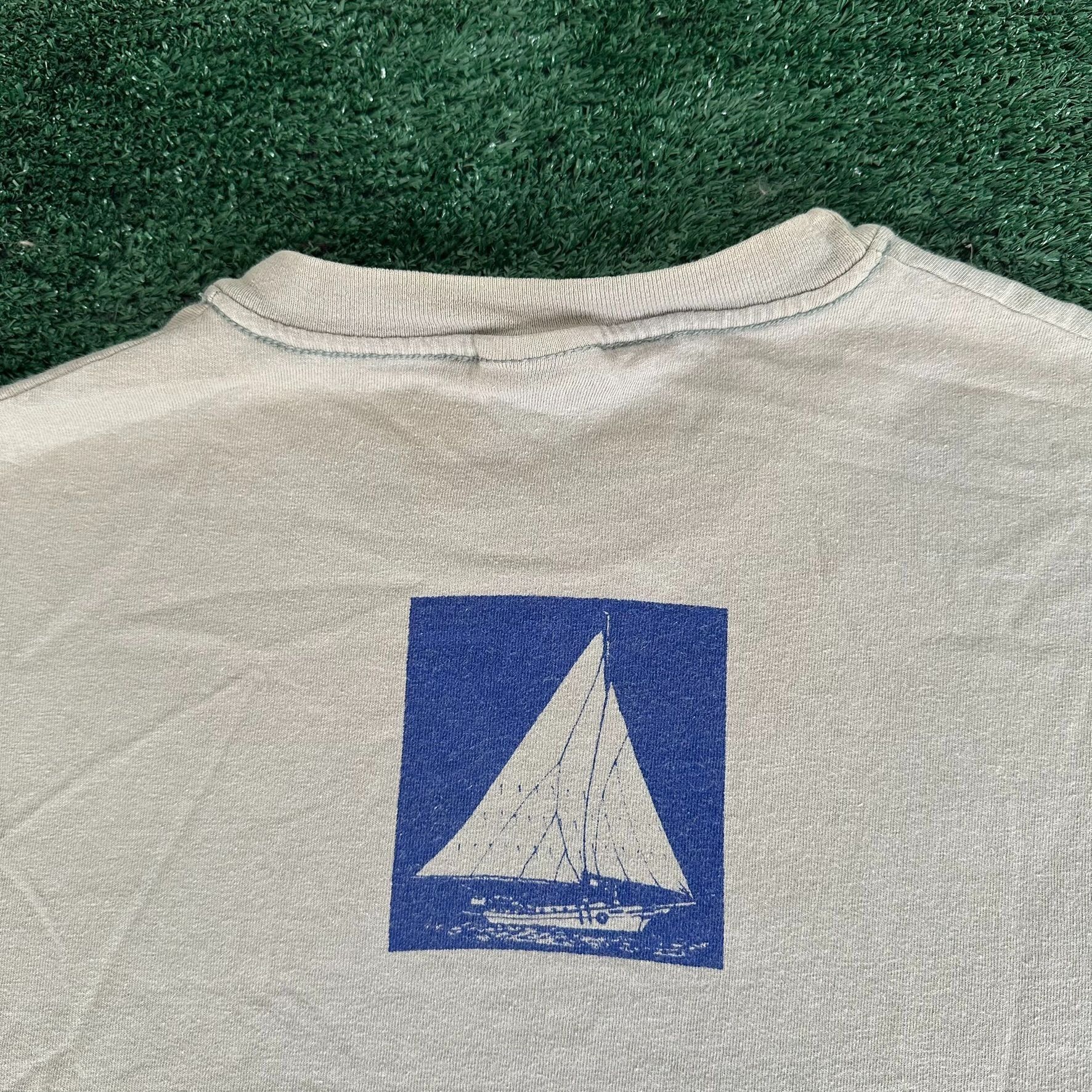 Hanes Vintage Y2K Nautical Sailboats T-Shirt Coastal Preppy Beige Size US L / EU 52-54 / 3 - 7 Thumbnail