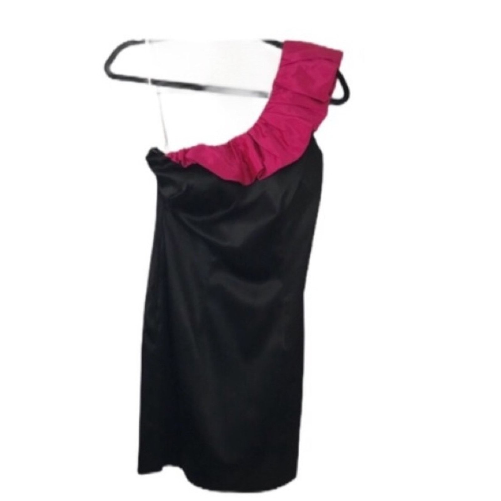 Other Aidan Mattox Ruffled One Shoulder Black & Pink Mini Dress Size XS / US 0-2 / IT 36-38 - 1 Thumbnail