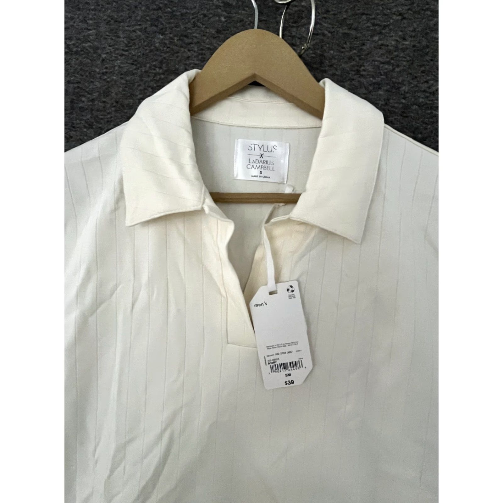 Vintage STYLUS Ladarius Campbell Men's Stripe Ivory Polo Shirt S - Regular Fit, Short Sleeve, Collared Polo, Ivory Stripe Shirt, Dressy Casual, Men Size US S / EU 44-46 / 1 - 3 Thumbnail