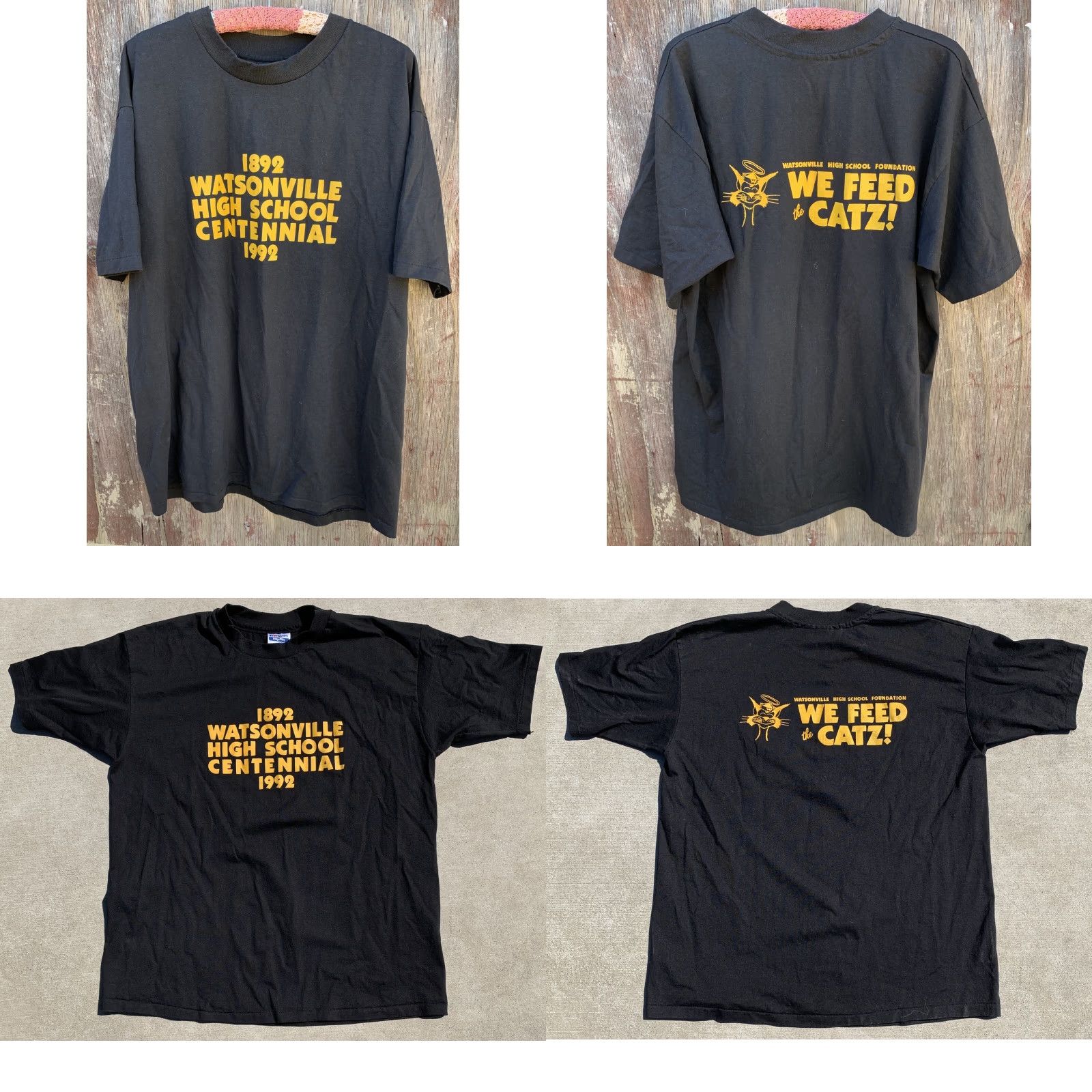 Hanes VINTAGE Watsonville High School Centennial 1992 We Feed The Cats T Shirt XL Hanes Fifty-Fifty Black Short Sleeve Mens Size US XL / EU 56 / 4 - 9 Thumbnail