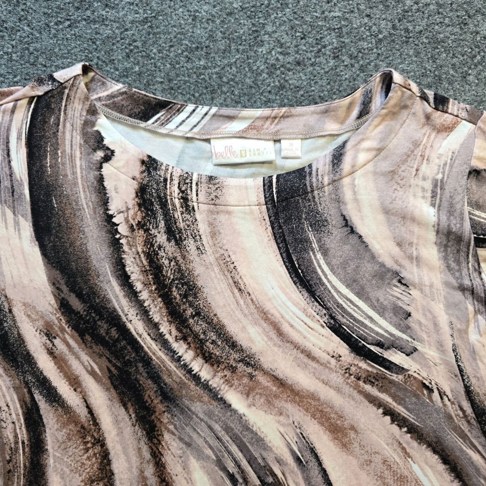 Vintage Belle Kim Gravel Top Womens 1X Pink Swirl 3/4 Sleeve Stretch Blouse Knit Shirt Womens Plus Size 1X Pink Swirl Size XL / US 12-14 / IT 48-50 - 2 Thumbnail