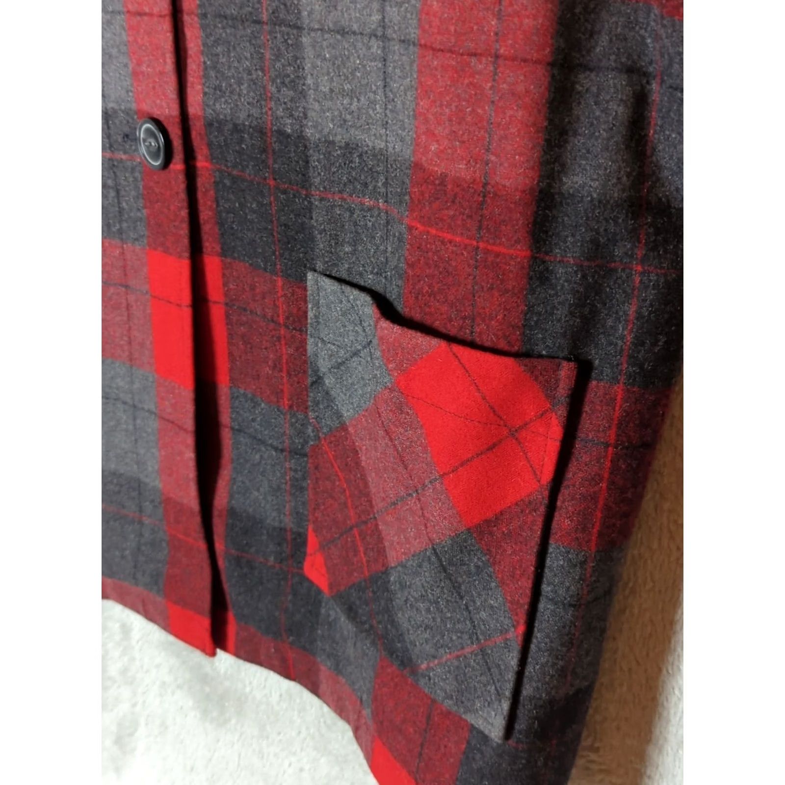 Pendleton VINTAGE Pendleton 49er Wool Shirt Jacket Shacket Red/Gray Plaid Women L Tall Blazer Size L / US 10 / IT 46 - 3 Thumbnail
