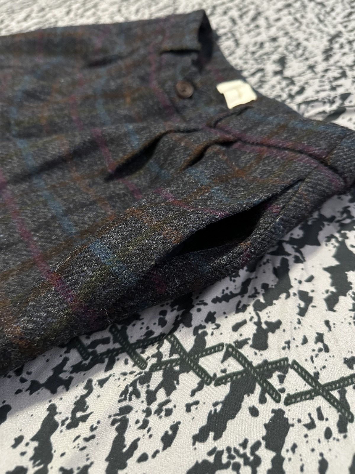 Aime Leon Dore Midnight Multi Muted Jewel Tartan Plaid Tweed Trousers Size US 29 - 8 Thumbnail