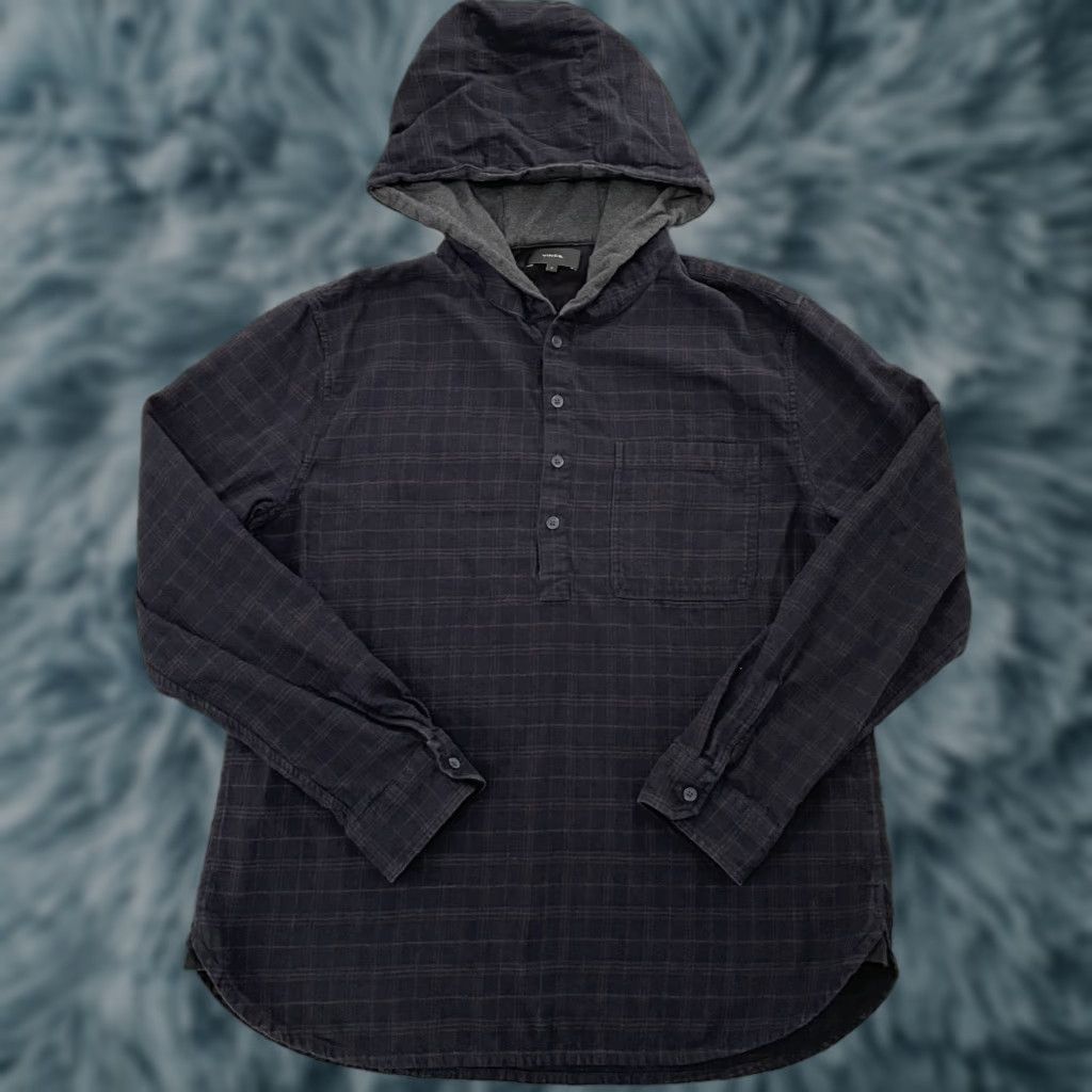 Vince Vince Men's Hoodie Adult Large Blue Plaid Sweater Henley Long Sleeve Cotton Casual Size US L / EU 52-54 / 3 - 1 Thumbnail