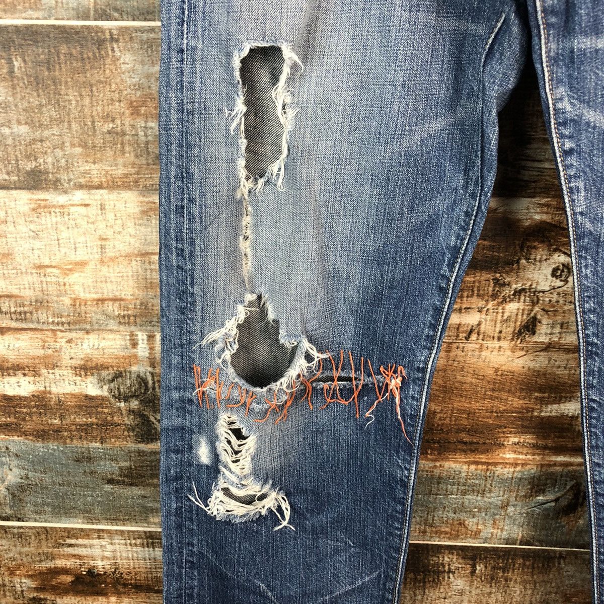 Levi's DL Levis 501 Blue ripped Distressed Denim Pants #C144 Size US 32 / EU 48 - 9 Thumbnail