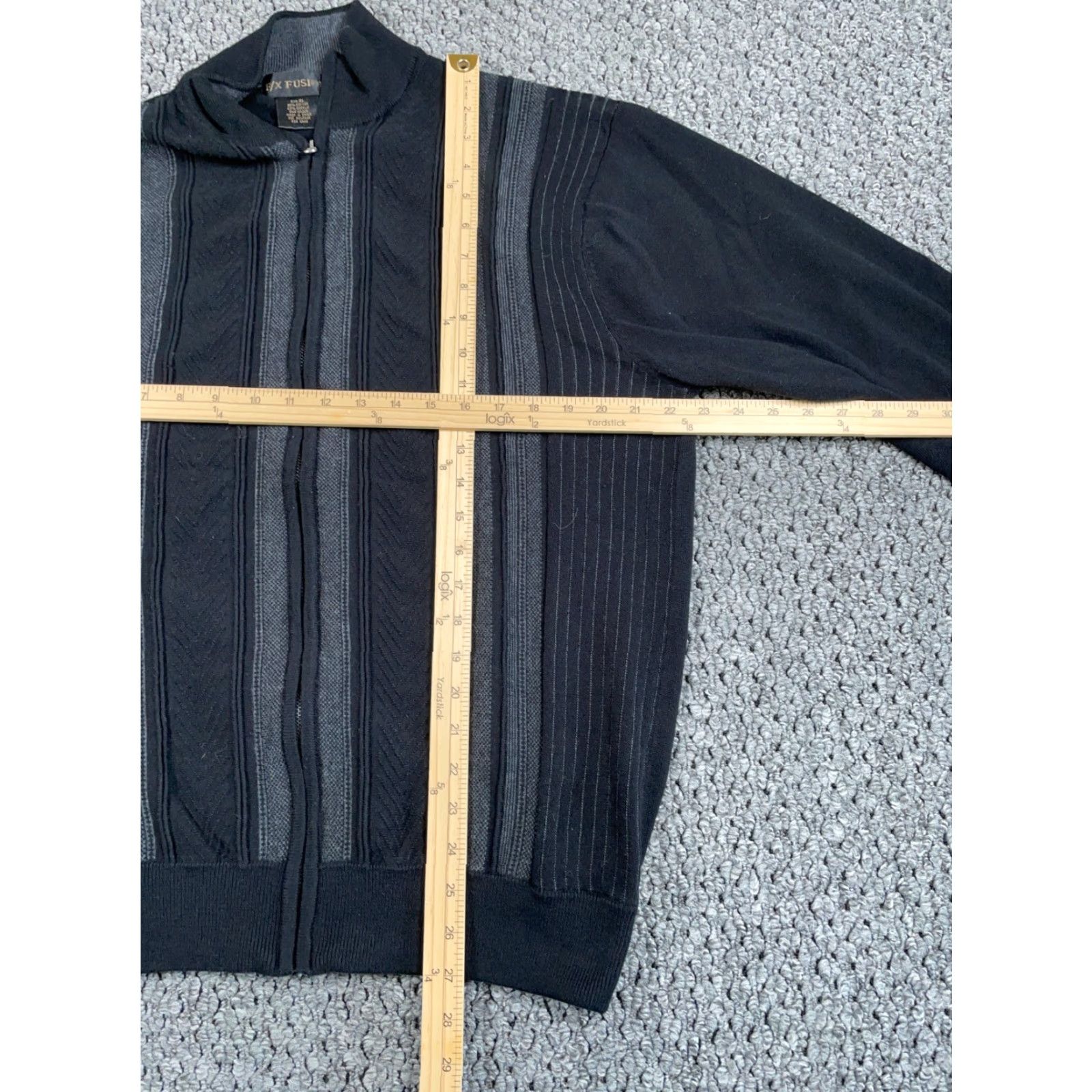 Vintage Retro Textured Geometric Zip Up Sweater Adult XL Black Gray Striped Mock Neck Size US XL / EU 56 / 4 - 5 Thumbnail