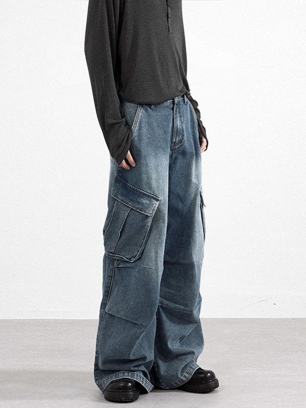 Japanese Brand Men's Cleanfit multi-pocket patchwork distressed work jeans Size US 32 / EU 48 - 5 Thumbnail