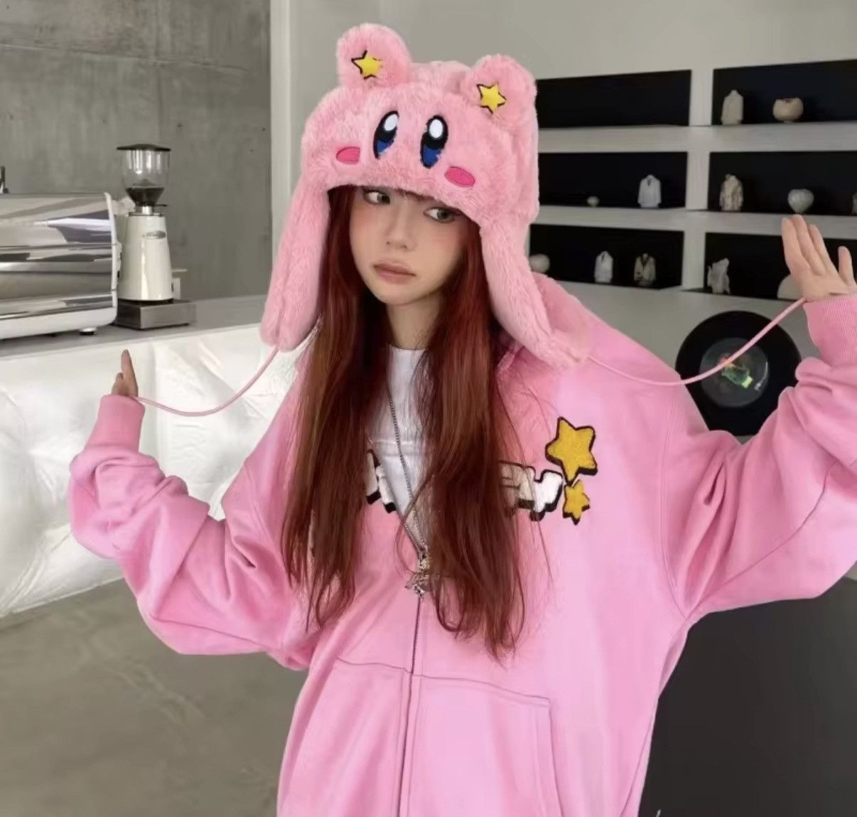 Japanese Brand Japanese Cartoon Pink Ski Plush Warm Trapper Hat Size ONE SIZE - 3 Thumbnail