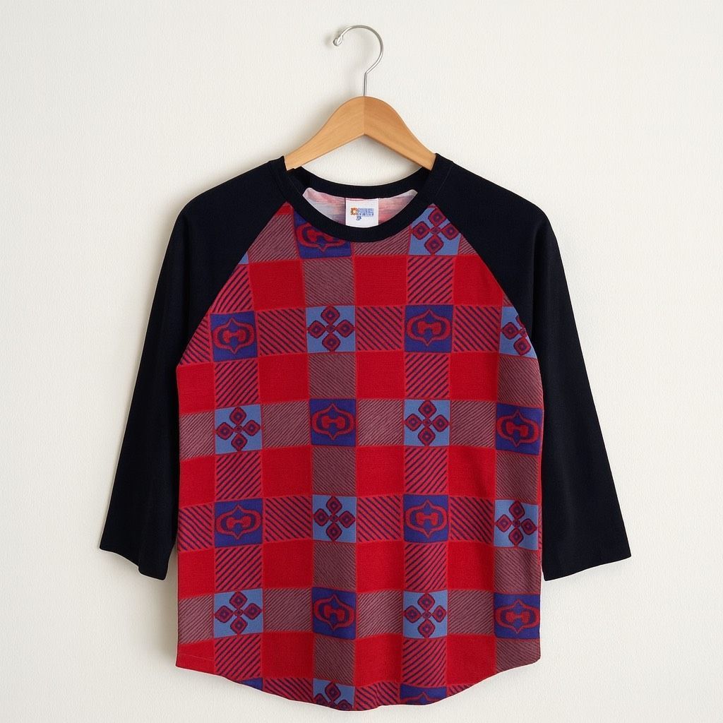 Other LuLaRoe Randy Raglan Baseball Tee XS – Red Blue Black Checke Size XS / US 0-2 / IT 36-38 - 3 Thumbnail