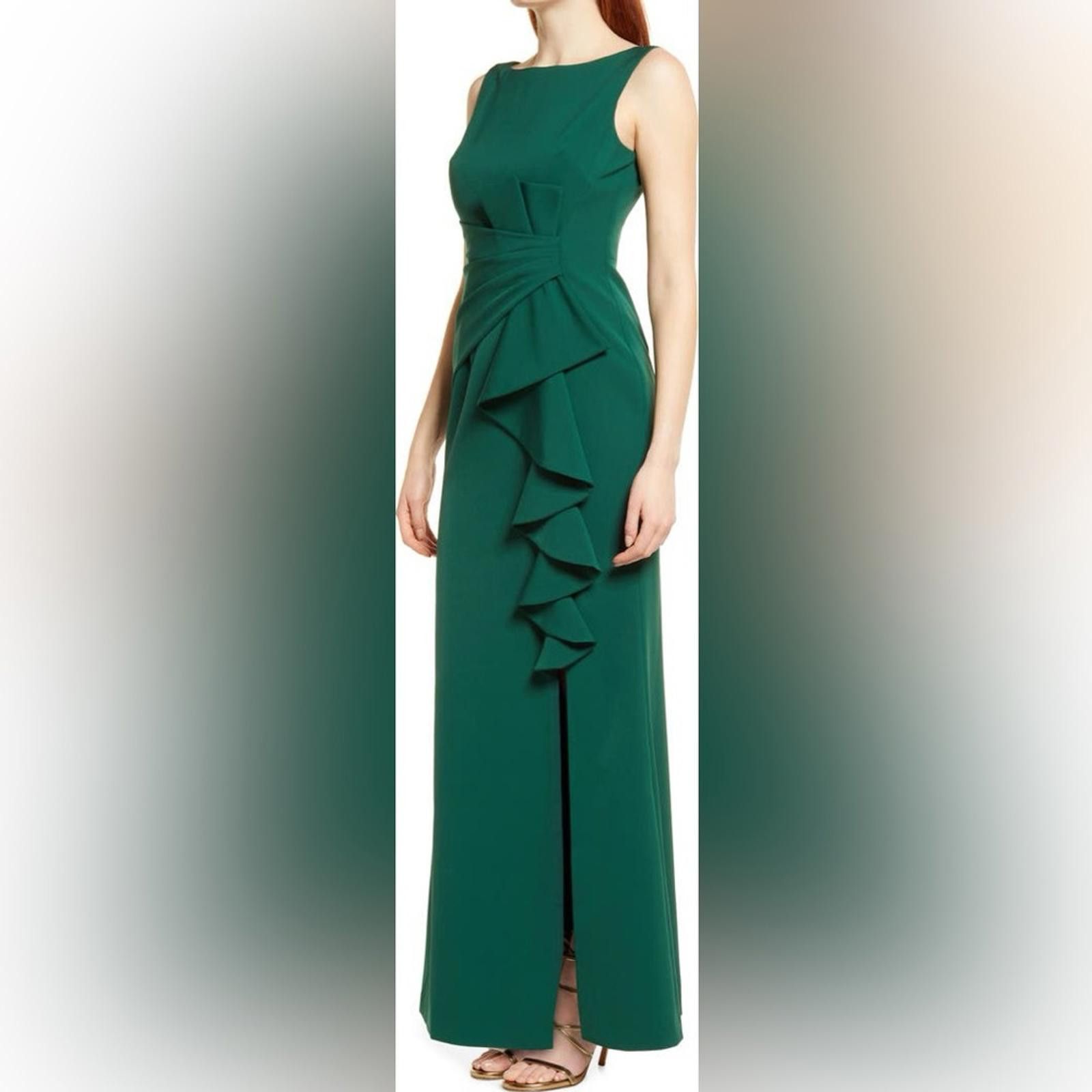 Designer Eliza J Ruffle Front Gown Dress Size 10 Green Size L / US 10 / IT 46 - 3 Thumbnail