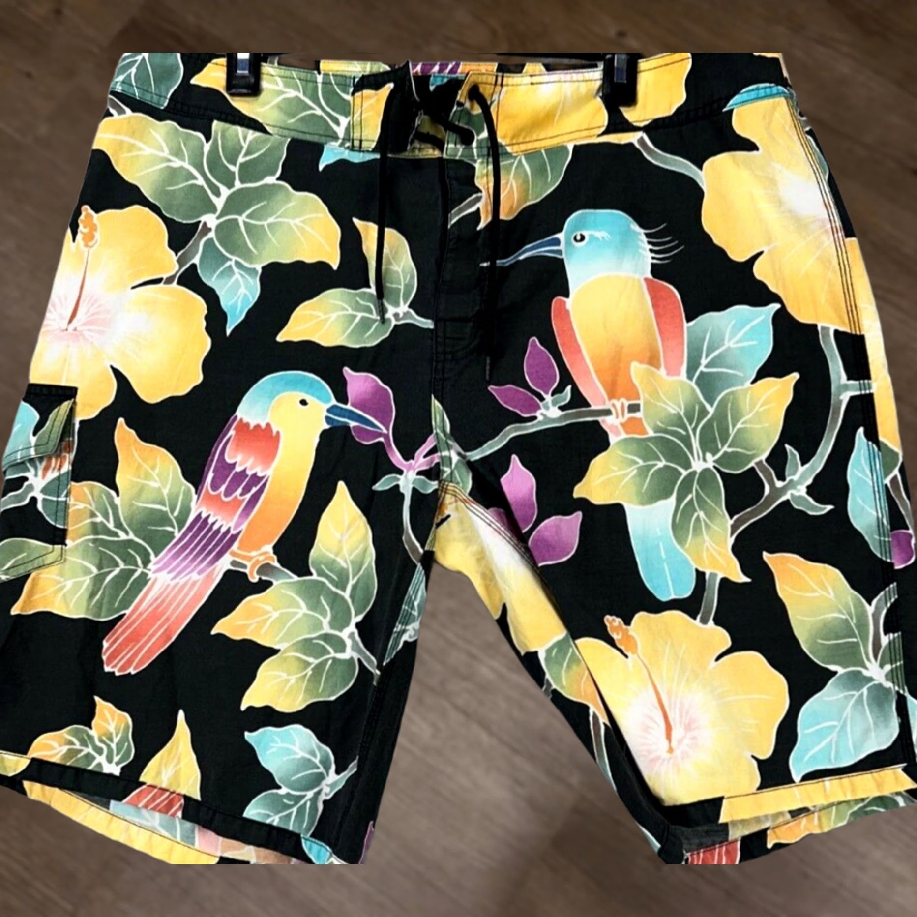 Polo Ralph Lauren VINTAGE Polo Ralph Lauren Swim Trunk Men 38 Black Jungle Birds Floral Drawstring Trunk Board Shorts Beach Outdoor Mens Size US M / EU 48-50 / 2 - 1 Thumbnail