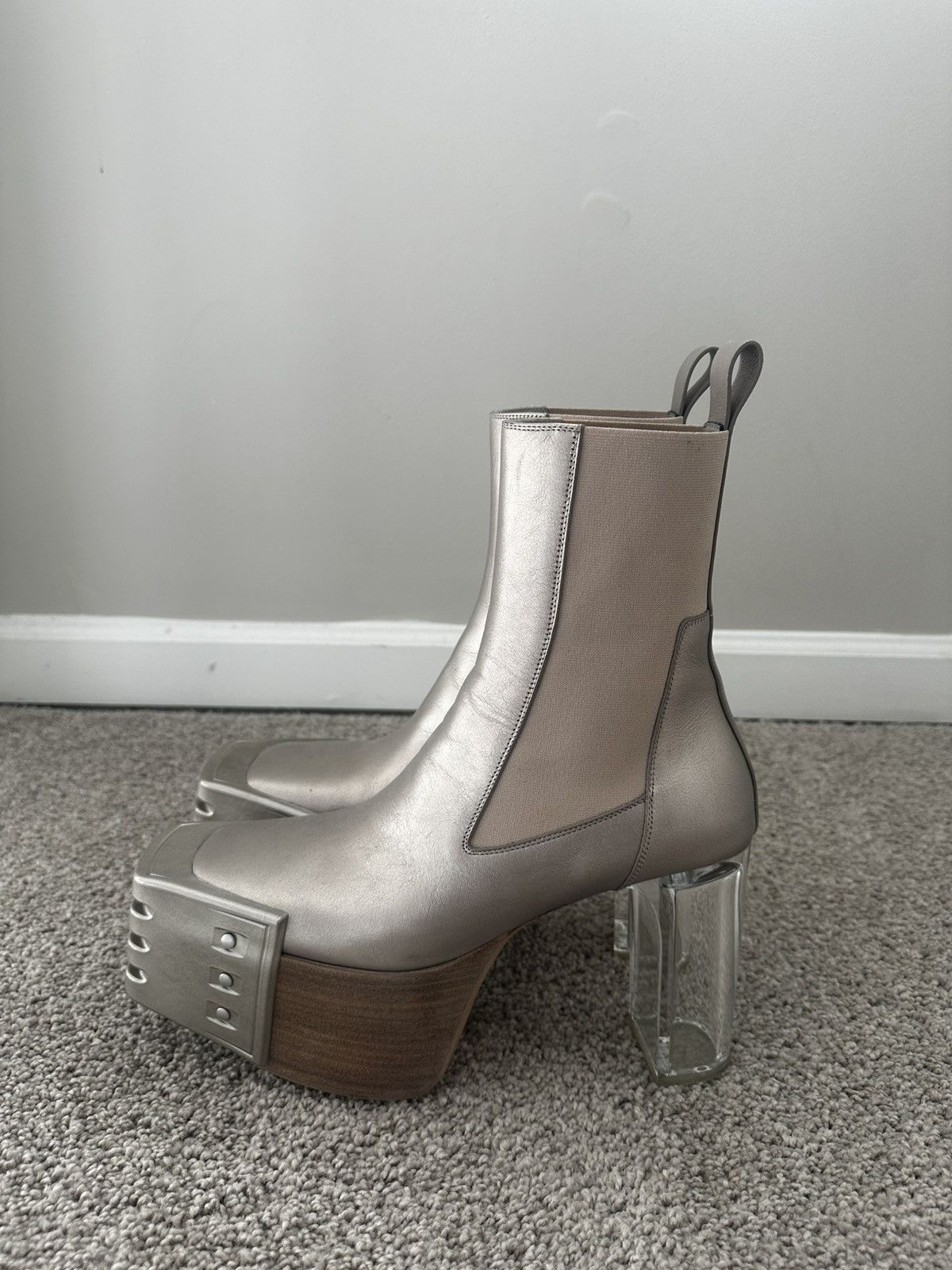 【RICK OWENS】Silver Platform Boots Rick Owens 135mm Platform Boots | Grey | FARFETCH