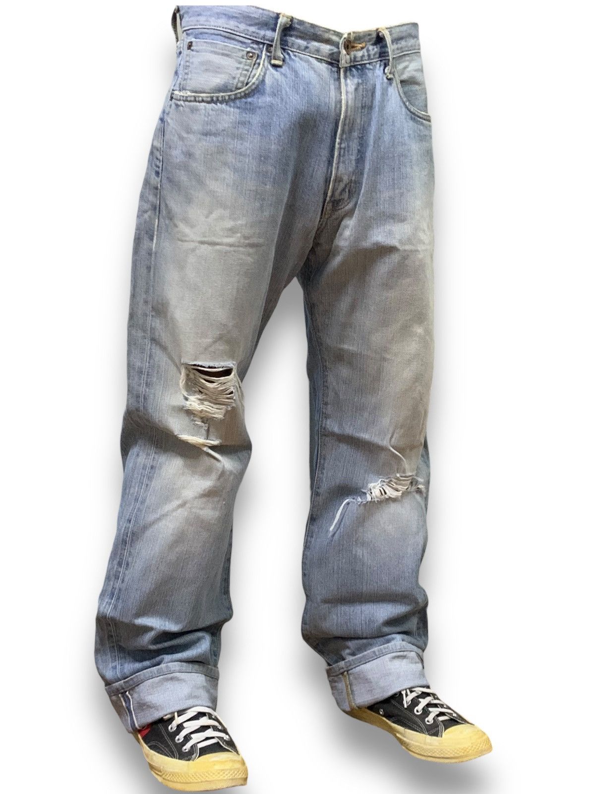 Edwin Vintage Edwin 505X Selvedge Mud Wash Baggy Distressed Jeans Size US 33 - 5 Thumbnail