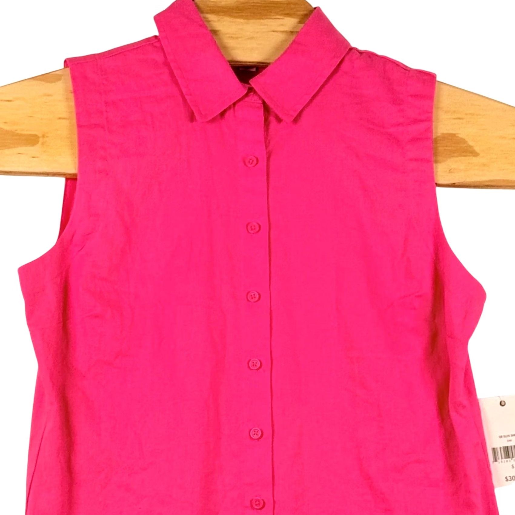 Vintage Ophelia Roe Womens S Pink Sleeveless Button Down Shirt Linen Blend Barbiecore Size S / US 4 / IT 40 - 2 Thumbnail