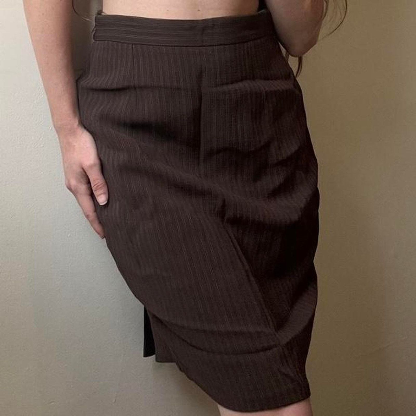 Gucci Vintage Gucci 90s Brown Pinstripe Above Knee Skirt 42 Size 26" / US 2 / IT 38 - 1 Thumbnail