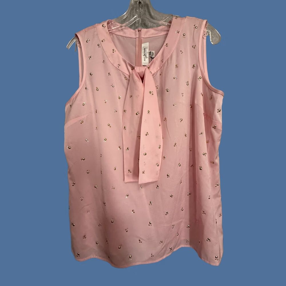 St. John VINTAGE St. John Evening Blouse Womens L Pink Rhinestone Sleeveless Tie Neck Top Size L / US 10 / IT 46 - 1 Thumbnail