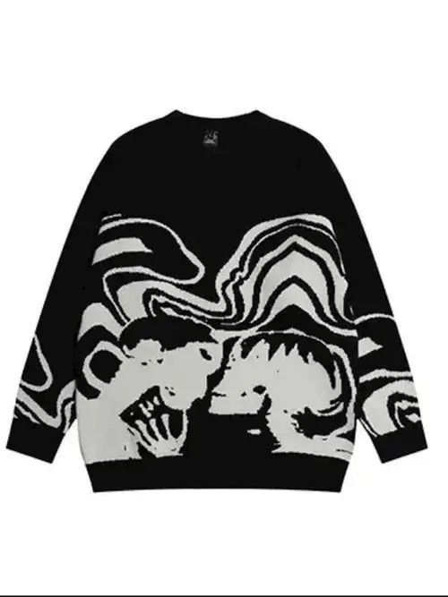 Other Painting Skull Graphic Knitted Black Sweater Size US L / EU 52-54 / 3 - 7 Thumbnail