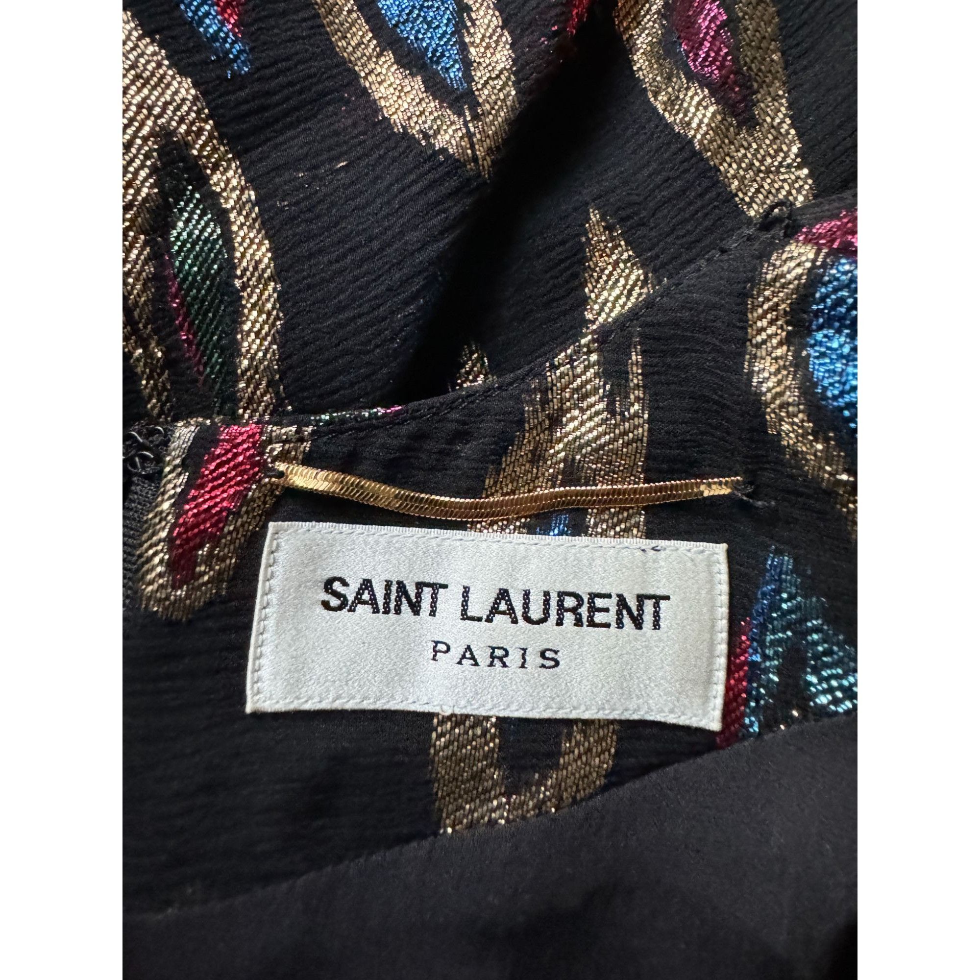 Saint Laurent Paris 2017 Peacock Pattern Silk Lurex Short Dress Size XS / US 0-2 / IT 36-38 - 7 Thumbnail