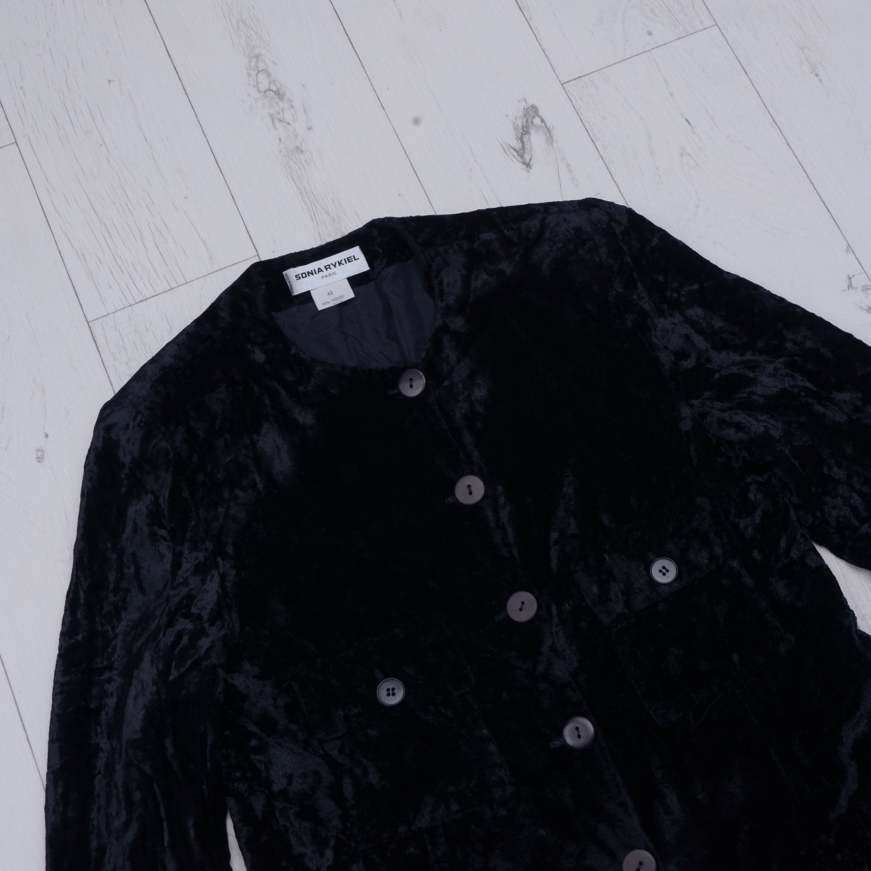Sonia Rykiel × Vintage Rare Sonia Rykiel Vintage Black Velour Velvet Coat Sz 42 Y2K Size M / US 6-8 / IT 42-44 - 2 Thumbnail