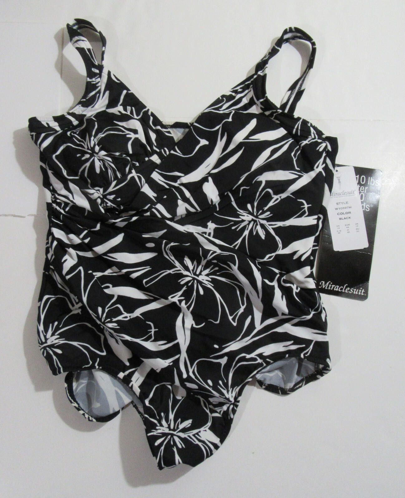 Designer Miraclesuit Womens 1 Piece Swimsuit Black Floral Size 14 Size ONE SIZE - 1 Thumbnail