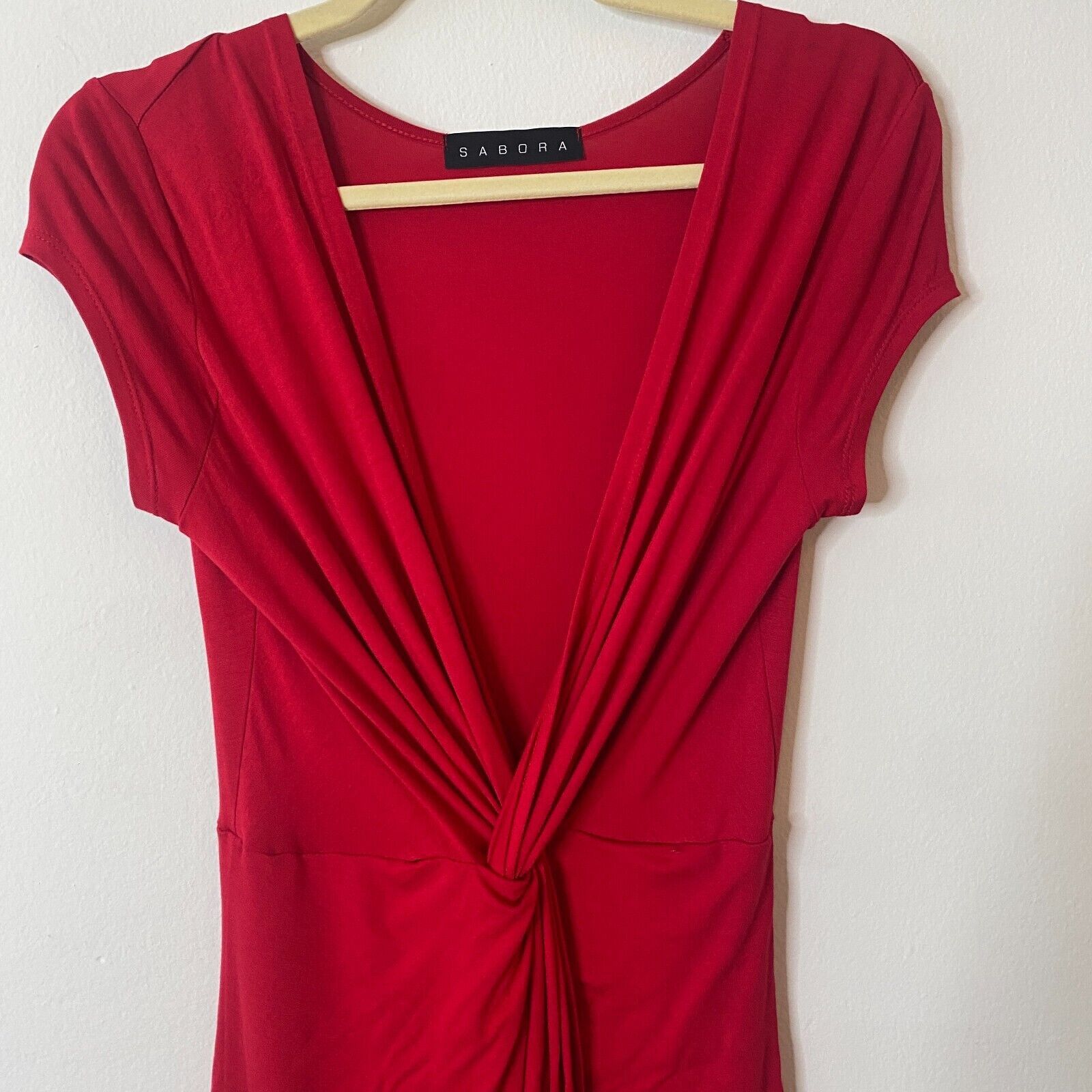 Other Sabora Red Deep-V Twist Front Cap Sleeve Bodycon Maxi Dress Size M / US 6-8 / IT 42-44 - 6 Thumbnail