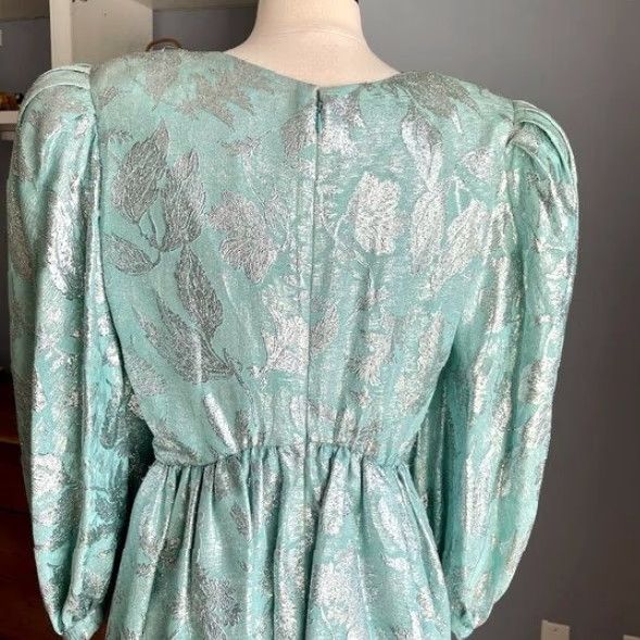Vintage VINTAGE Diane Dickinson Cocktail Dress 12 Blue 1980s Silk Brocade Puff Sleeves Eveningwear Mens Womens Girls Size XL / US 12-14 / IT 48-50 - 7 Thumbnail